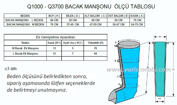Manşon Beden Tablosu